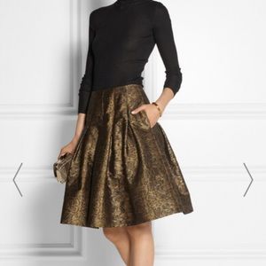 Oscar de la Renta: Pleated Metallic Jacquard Skirt